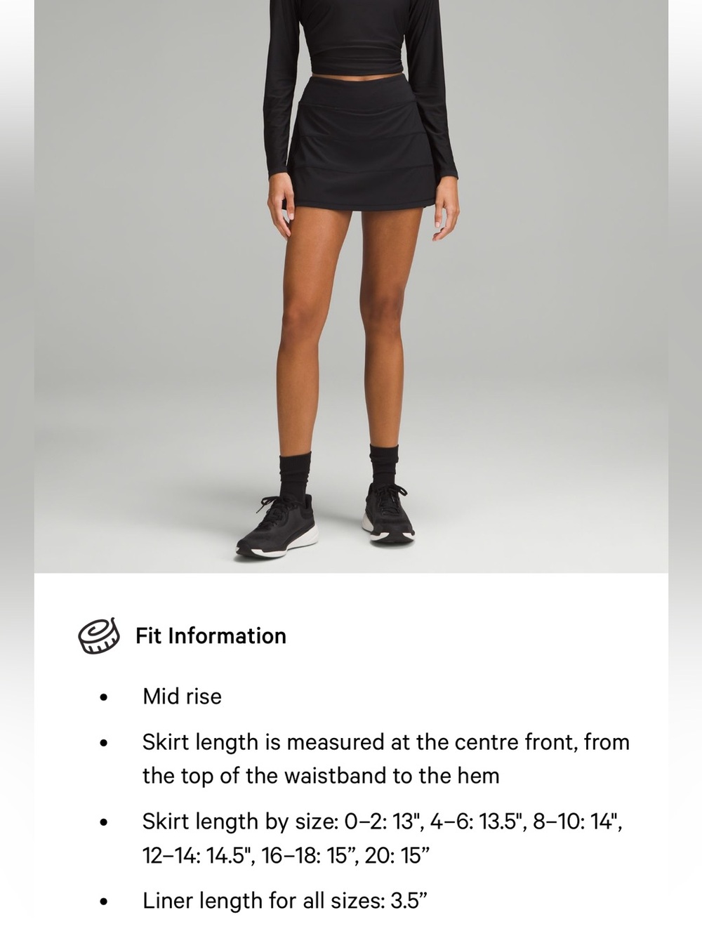 Lululemon | Pace Rival Mid-Rise Skirt (Long) | Black Tennis Skirt - Picture 13 of 13